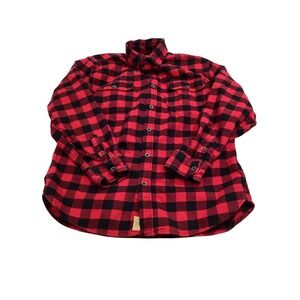 Mens Red and Black Buffalo Check Flannel Shirt Long Sleeve Button Down Size L